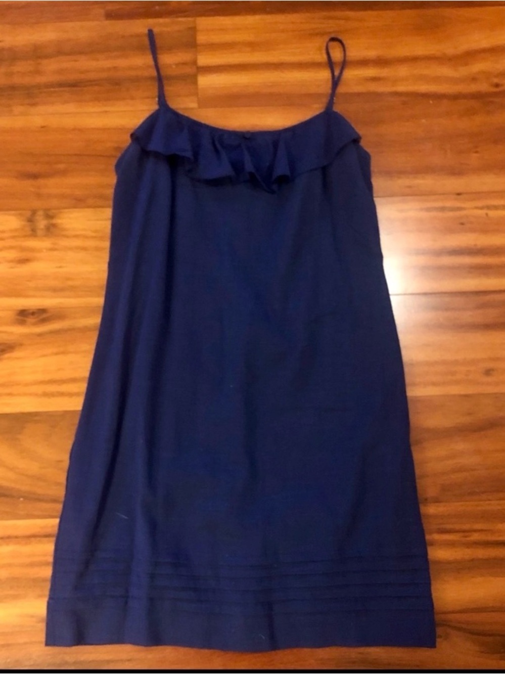 LOFT Navy Mini Dress with Ruffle Neckline